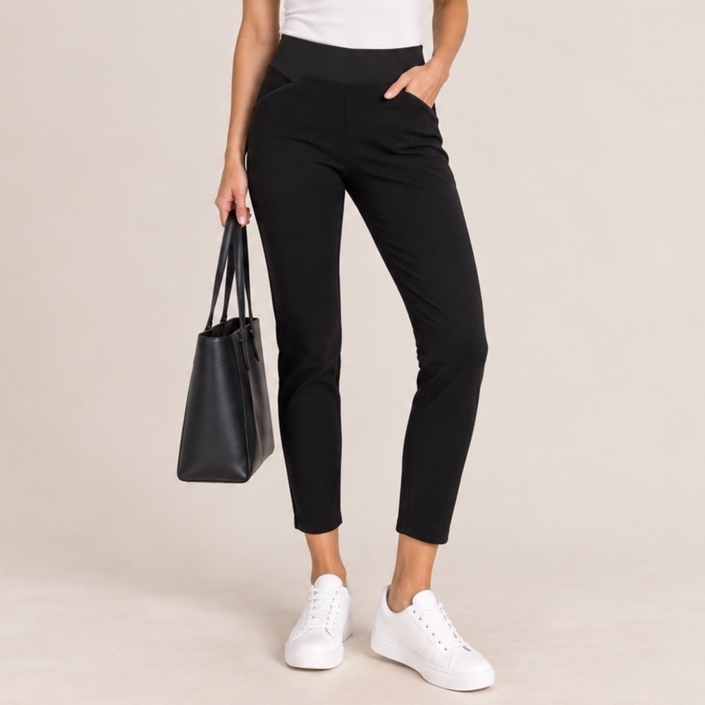 Ci Sono Black Pull On Pants L Slim Tapered Stretch Office Siren City Minimalist